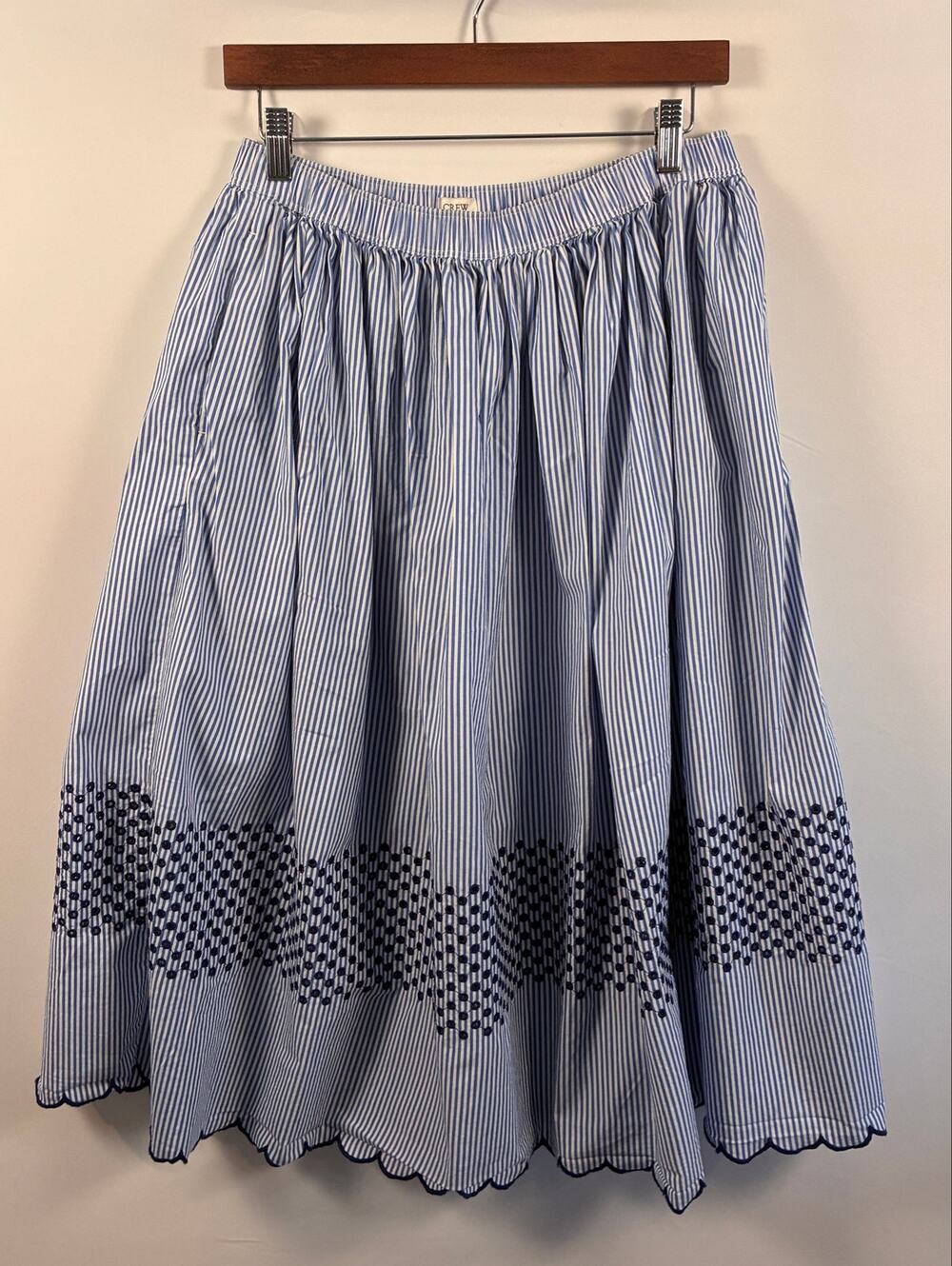 J.Crew Factory Embroidered Midi Skirt in Banker Stripe Blue - Size S